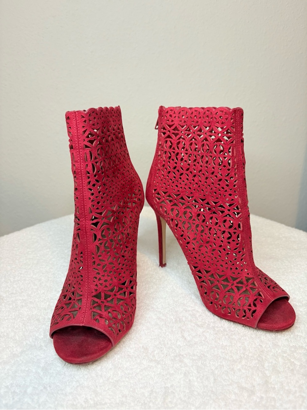 ALDO Red Peep-Toe Stiletto Booties Heels
